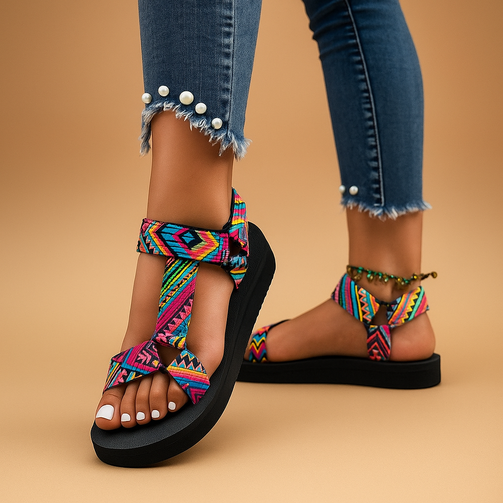 Women’s boho rope gladiator sandals with adjustable wrap style and lightweight sole, perfect for beach, holidays, and summer days.