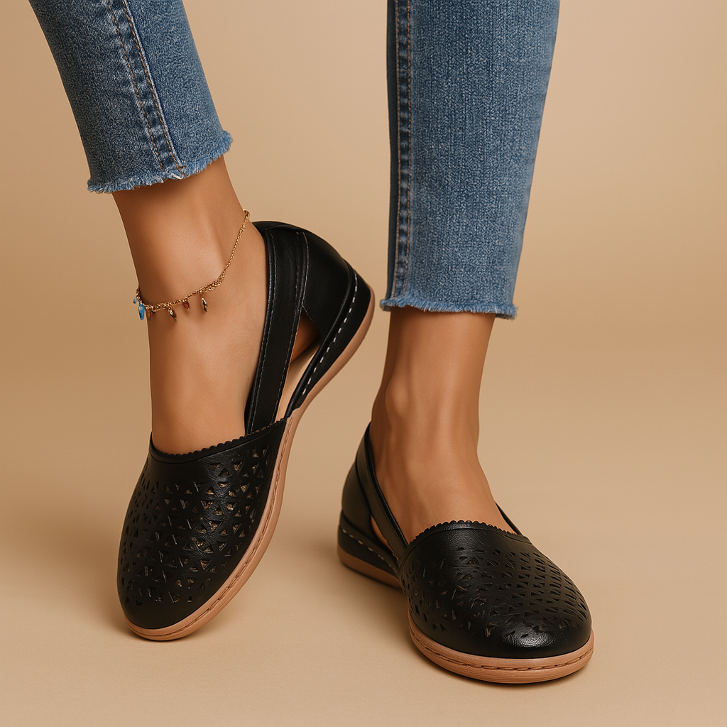 Women’s breathable slip-on shoes with cut-out details, flexible lightweight sole, and casual summer style in a comfortable design.