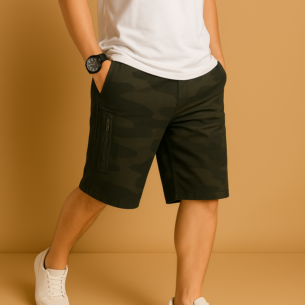 Camouflage cargo shorts with multiple pockets for men | Hunter