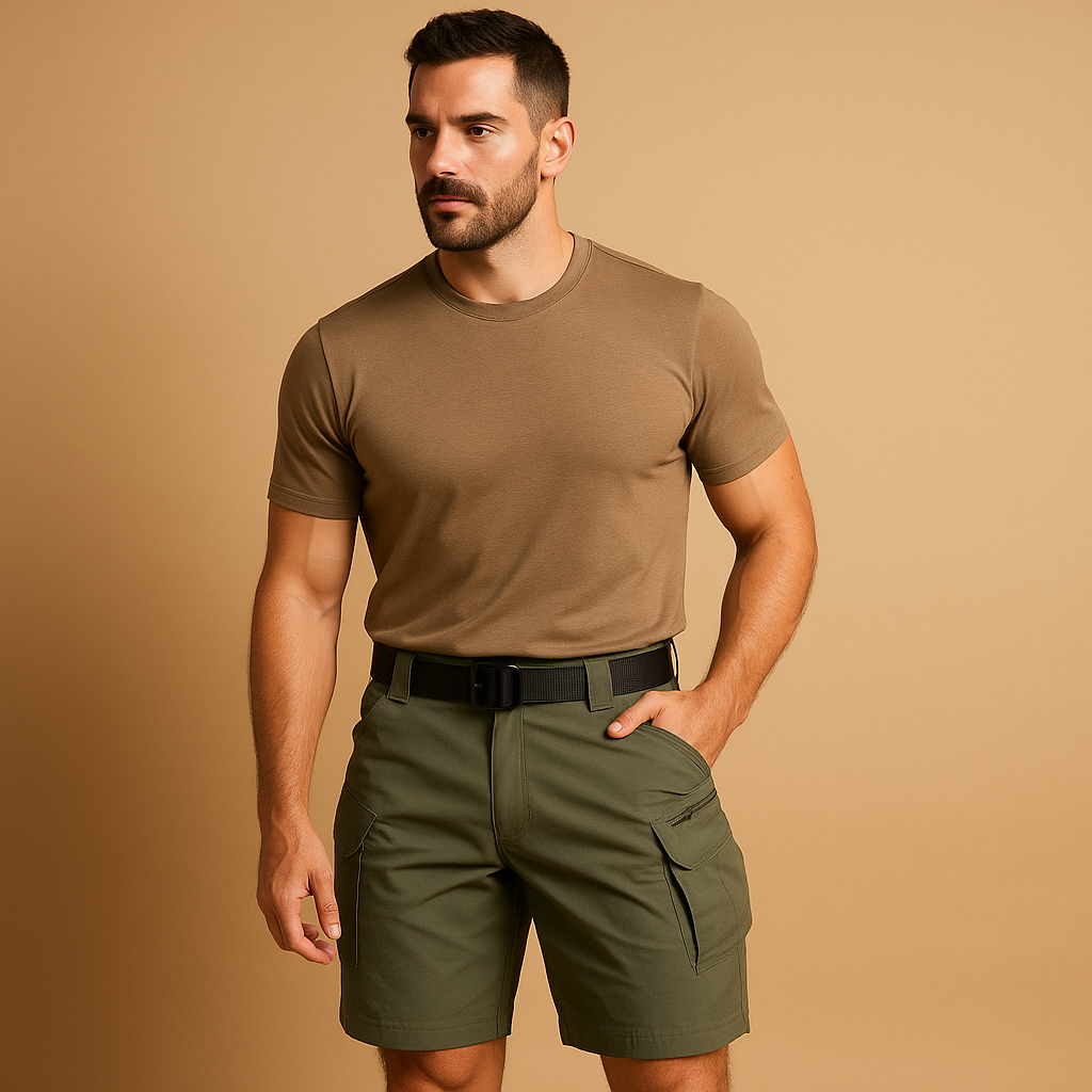 Men’s cargo shorts made from a soft cotton blend with multiple spacious pockets, perfect for casual wear, travel, and outdoor activities.