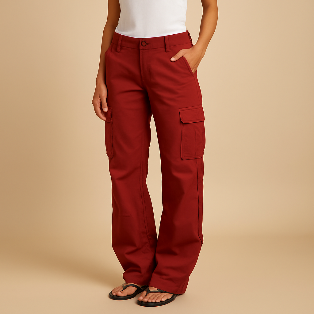 Women’s cargo trousers with roomy pockets and straight-leg fit, ideal for casual outfits and everyday wear