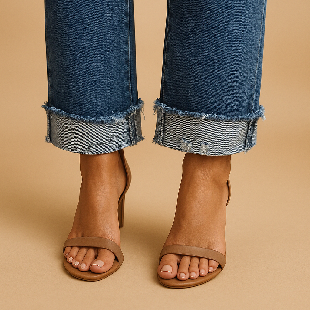 Women’s casual jeans with relaxed fit and unique asymmetrical waistband, ideal for streetwear and year-round comfort