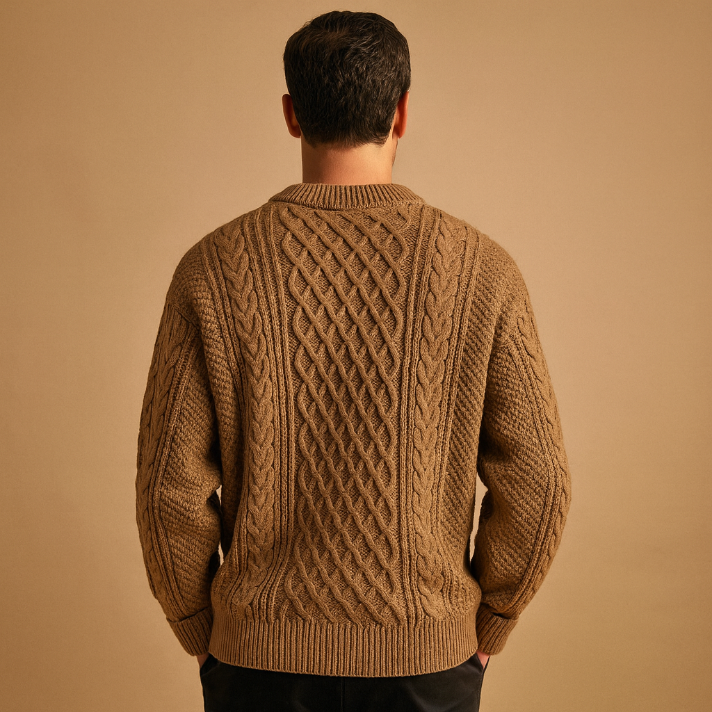 Men’s knitted crew neck sweater with loose fit, soft knit fabric, and solid timeless design. Perfect for layering in autumn and winter.