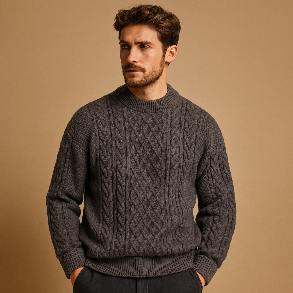 Men’s knitted crew neck sweater with loose fit, soft knit fabric, and solid timeless design. Perfect for layering in autumn and winter.