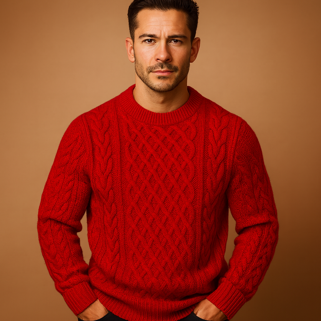 Men’s knitted crew neck sweater with loose fit, soft knit fabric, and solid timeless design. Perfect for layering in autumn and winter.