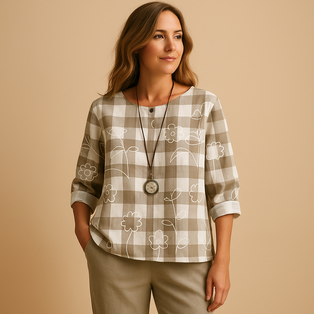 Women’s handmade two-piece outfit with a timeless design and airy fit, perfect for spring, summer, and casual wear
