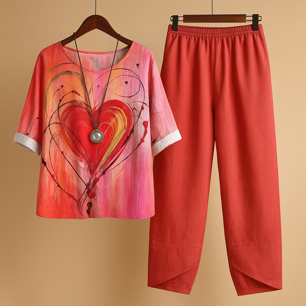 Women’s handmade two-piece outfit with a timeless design and airy fit, perfect for spring, summer, and casual wear