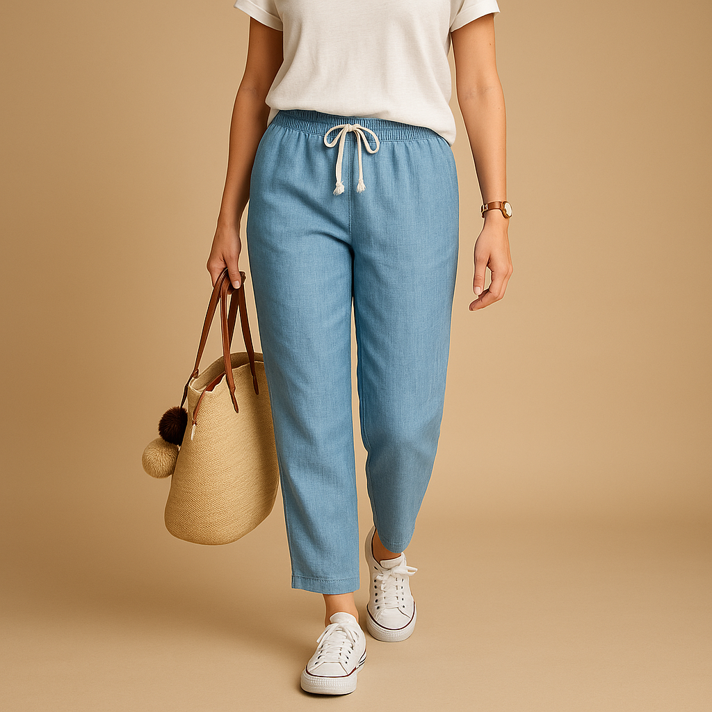 Women’s lightweight breathable trousers in beige, black, navy, blue, green, and red—ideal for casual and active spring outfits