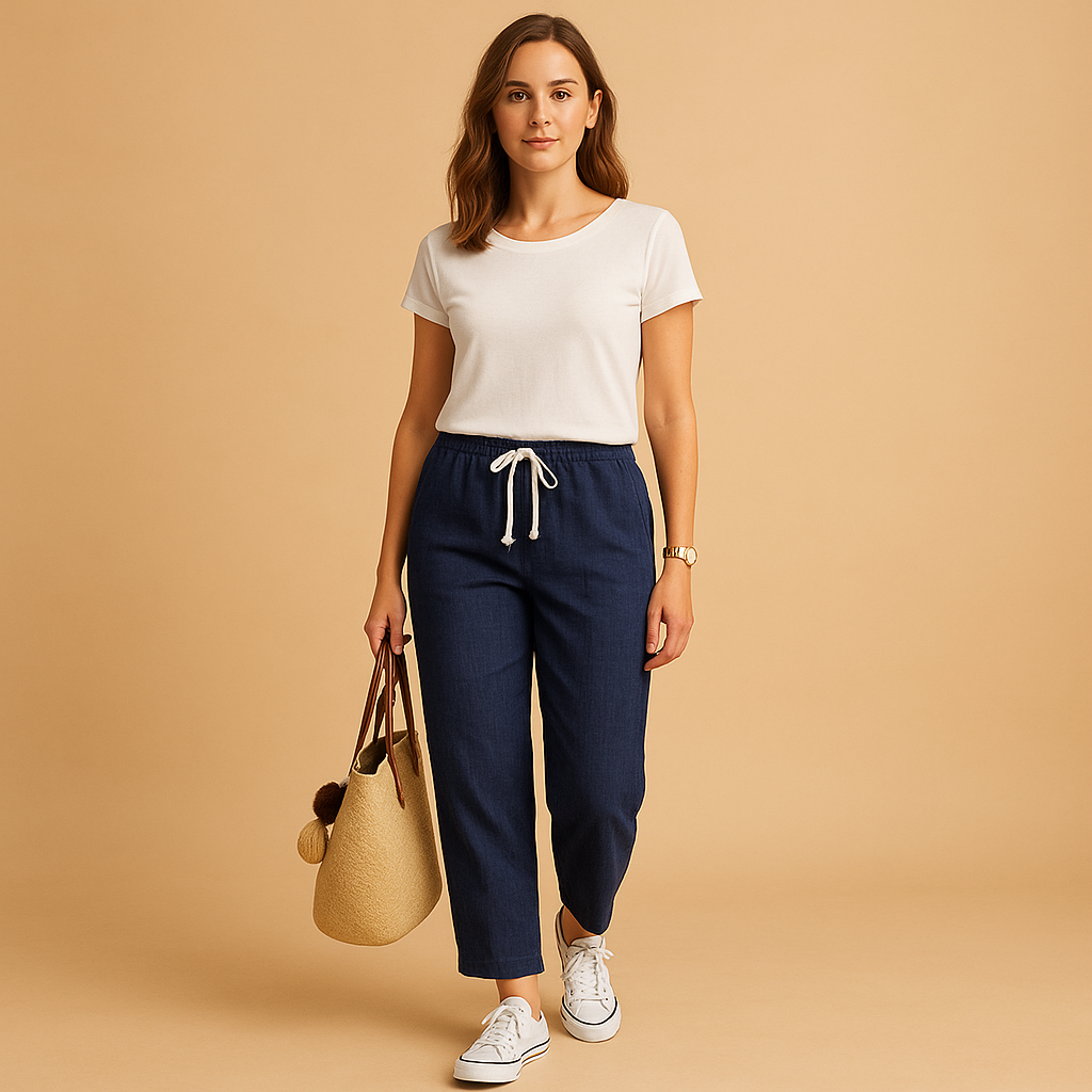 Women’s lightweight breathable trousers in beige, black, navy, blue, green, and red—ideal for casual and active spring outfits