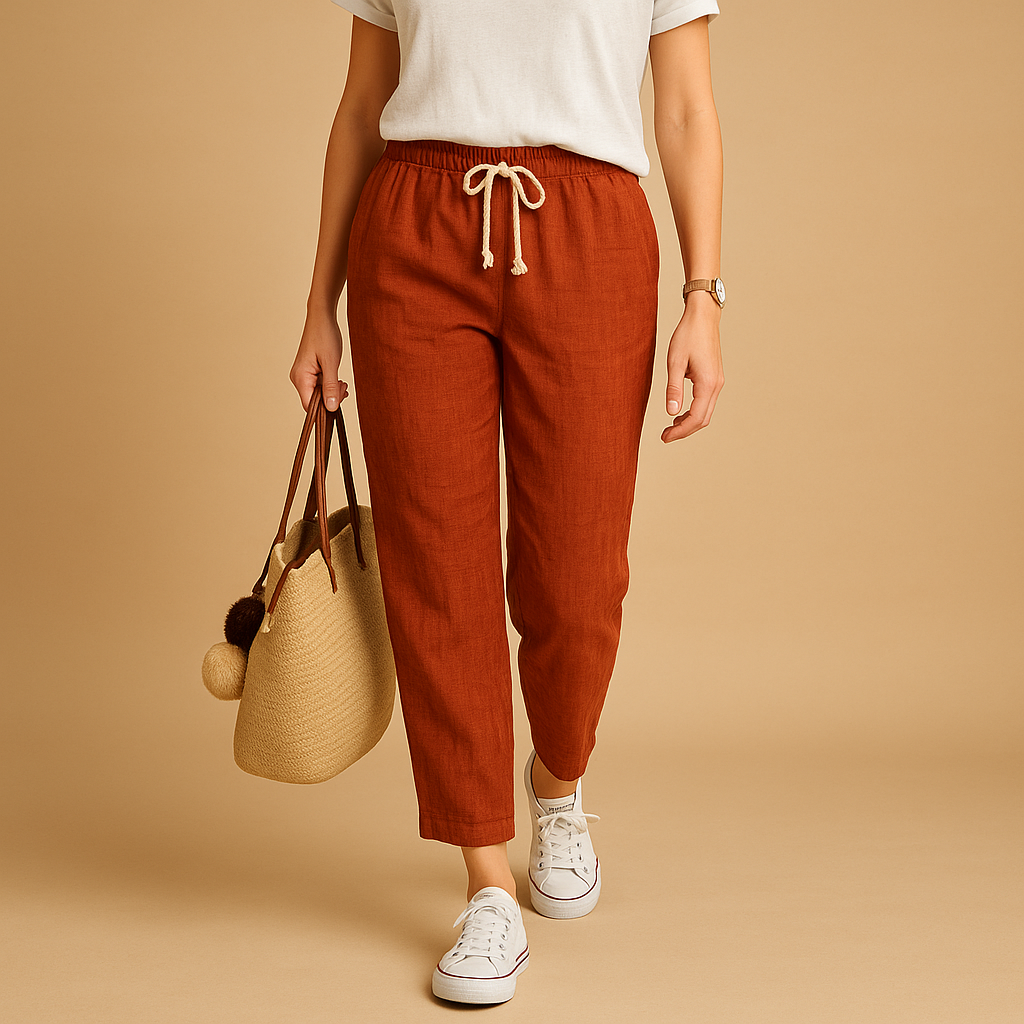 Women’s lightweight breathable trousers in beige, black, navy, blue, green, and red—ideal for casual and active spring outfits