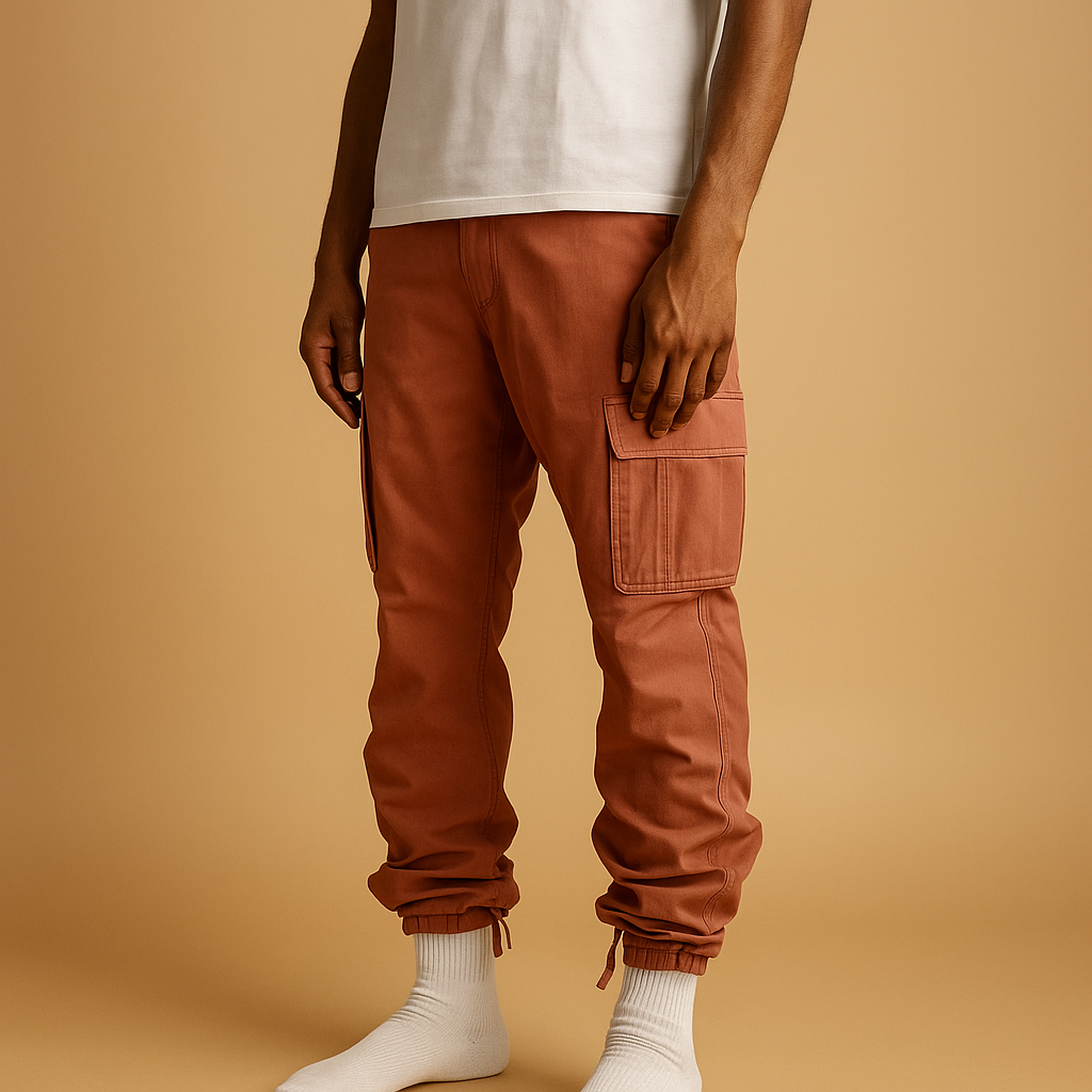Men’s regular fit cargo trousers made from a soft cotton blend with multiple pockets, ideal for casual wear, work, and travel.