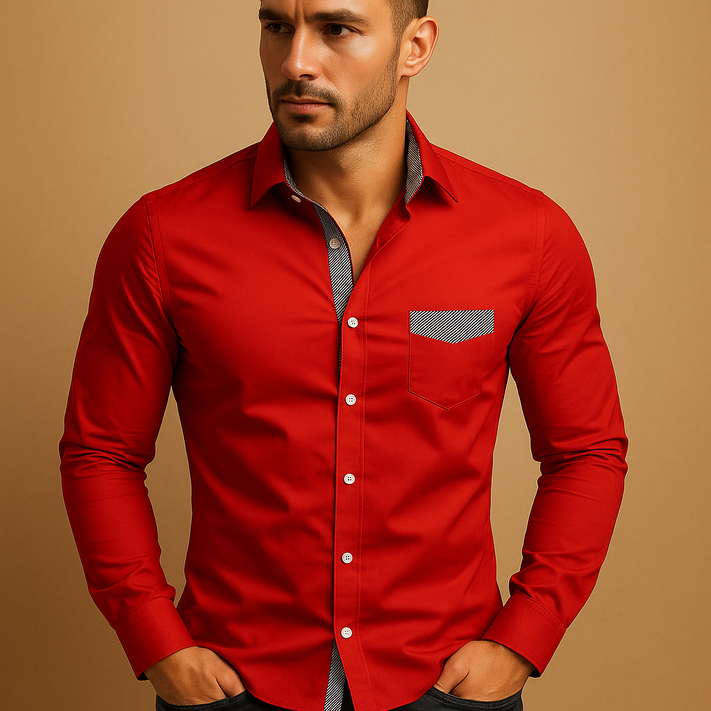 Men’s slim fit dress shirt with breathable fabric, classic collar, and versatile colours, ideal for business or casual wear.