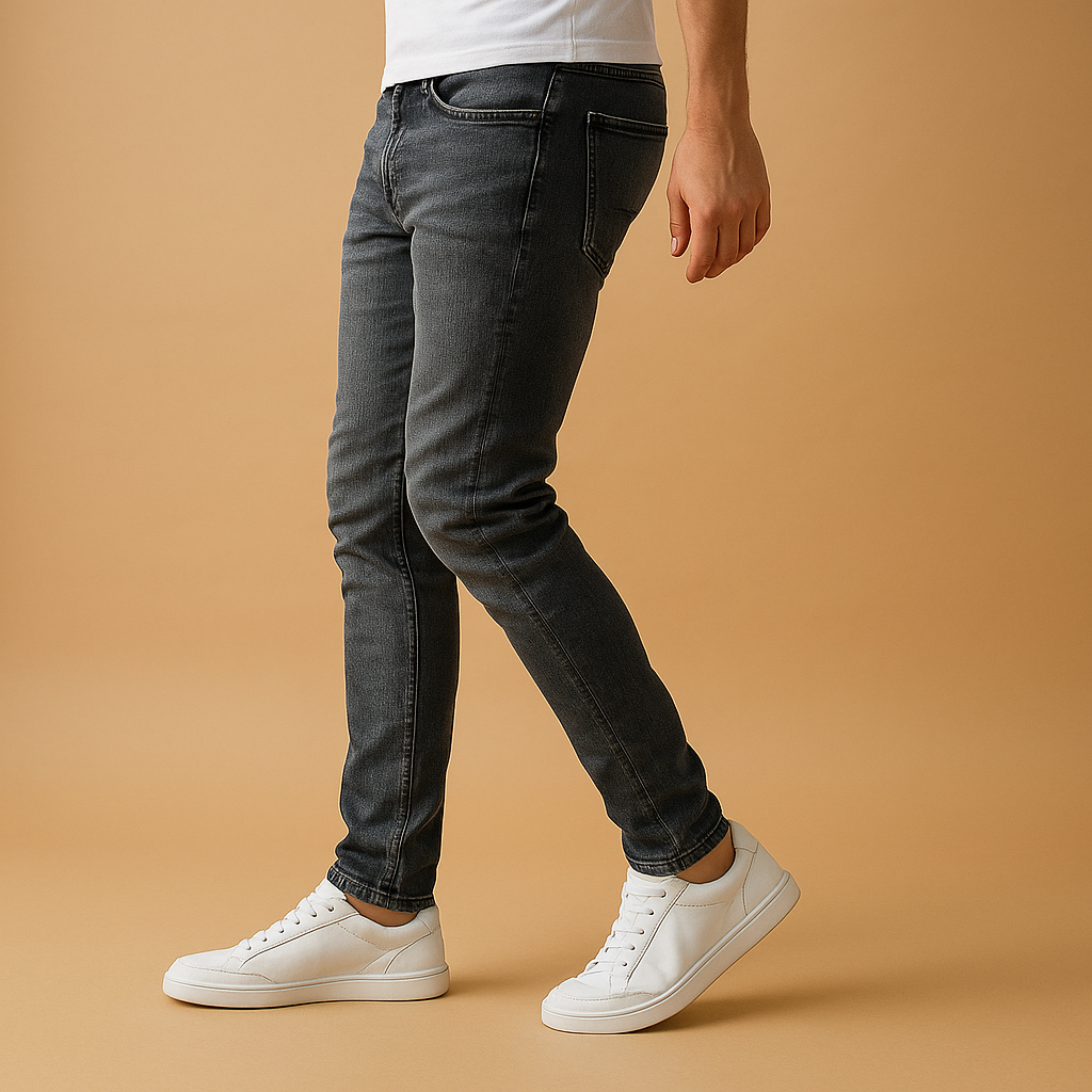 Men’s slim fit ripped jeans made from durable stretch denim with urban distressed details, perfect for streetwear in autumn and winter.