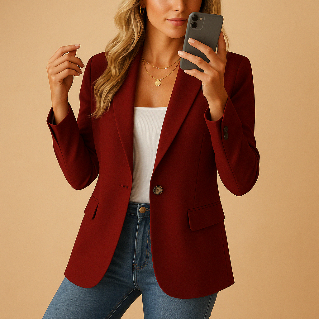 Women’s tailored stretch blazer with feminine fit, ideal for work, casual outfits, or formal meetings in timeless neutral colours