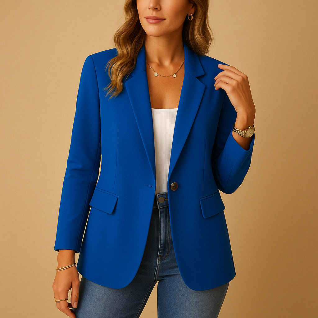 Women’s tailored stretch blazer with feminine fit, ideal for work, casual outfits, or formal meetings in timeless neutral colours