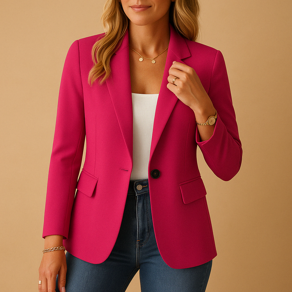 Women’s tailored stretch blazer with feminine fit, ideal for work, casual outfits, or formal meetings in timeless neutral colours
