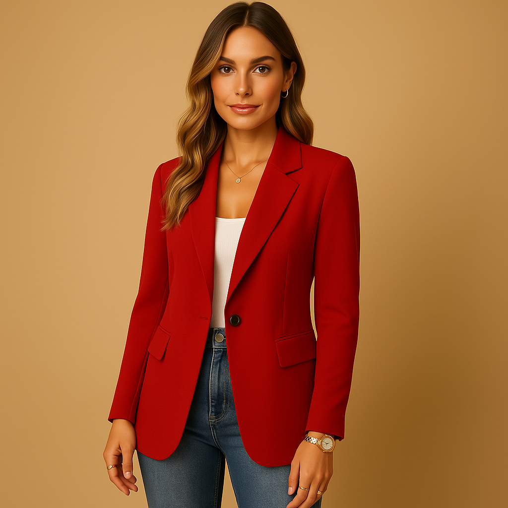 Women’s tailored stretch blazer with feminine fit, ideal for work, casual outfits, or formal meetings in timeless neutral colours