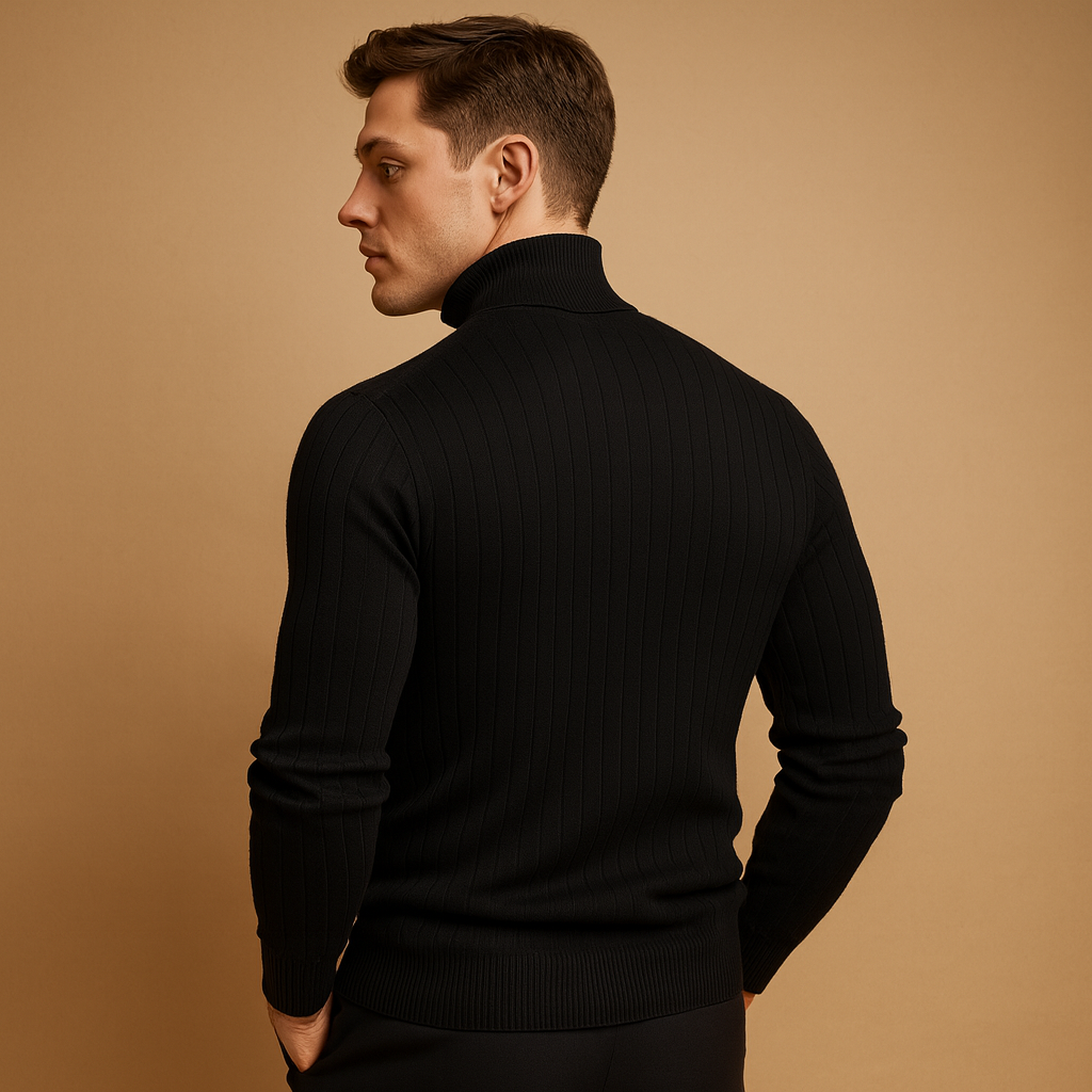 Men’s turtleneck sweater with soft knitted fabric, roll neck for extra warmth, and timeless design for casual or elegant winter outfits.
