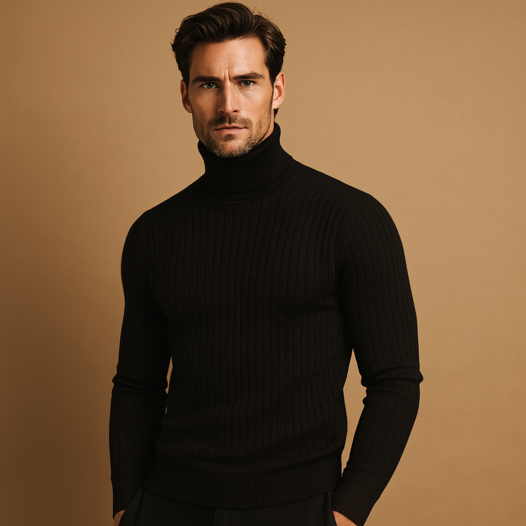 Men’s turtleneck sweater with soft knitted fabric, roll neck for extra warmth, and timeless design for casual or elegant winter outfits.