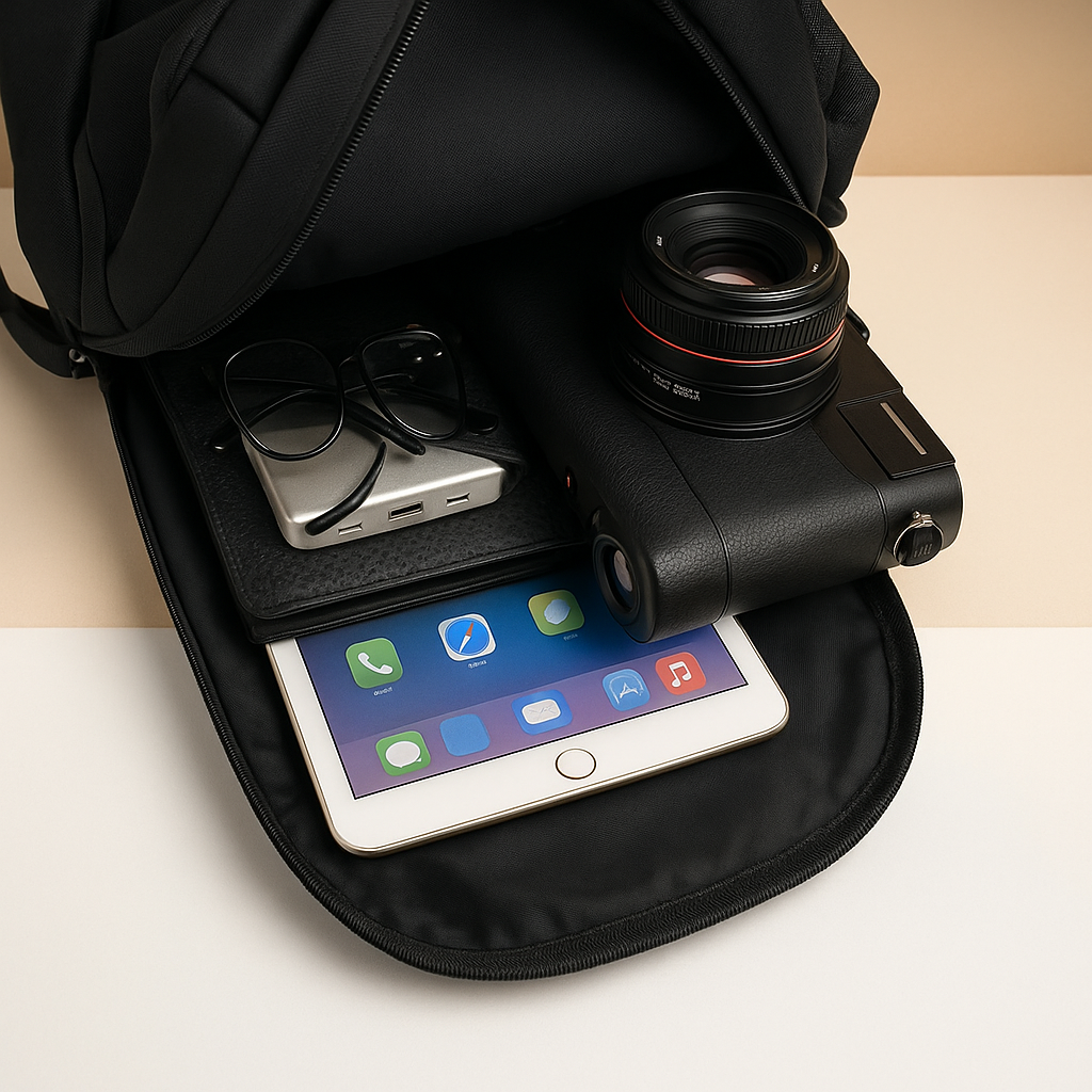 Men's anti-theft charging chest bag with USB port, water-resistant material, and multiple compartments for travel and daily use.
