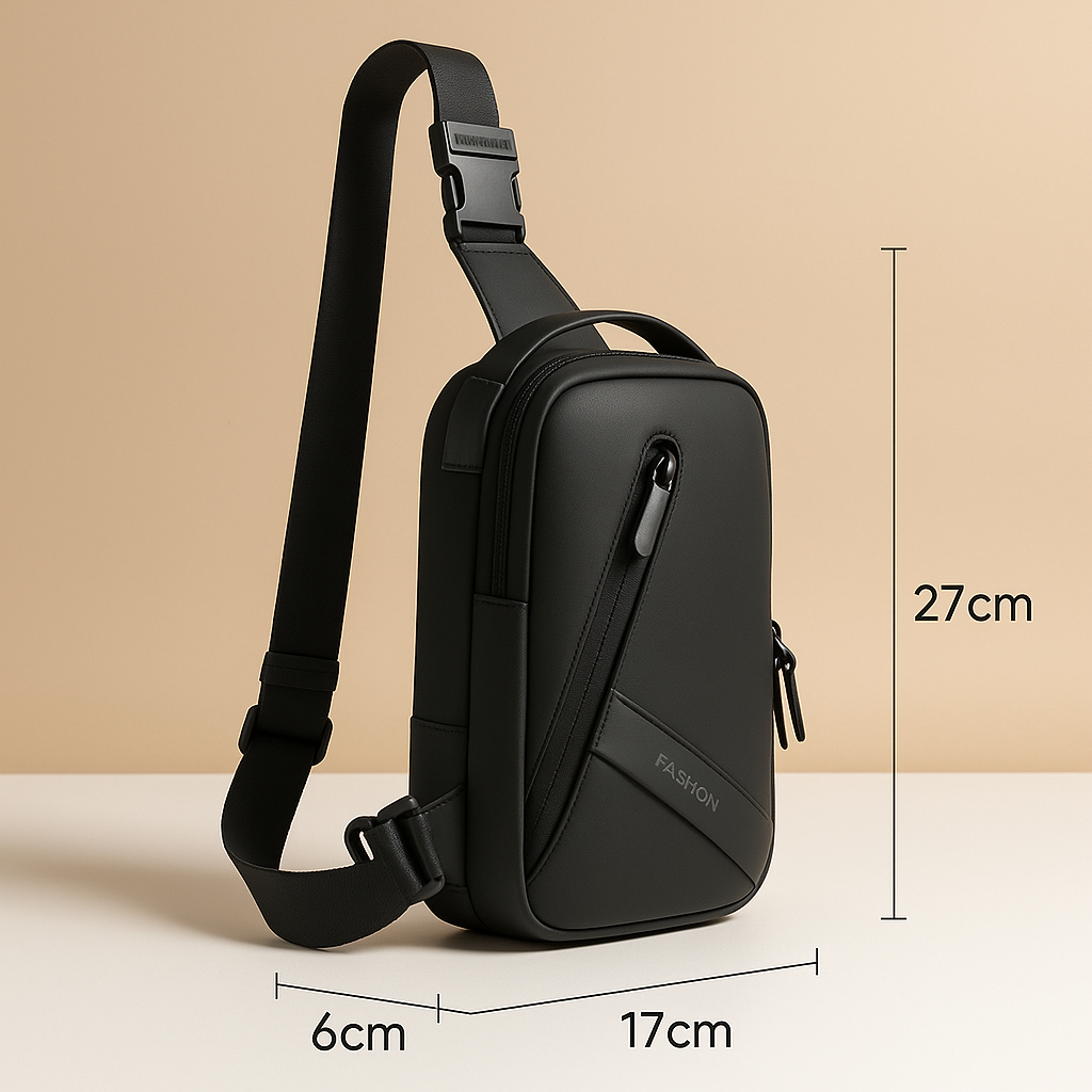 Men's anti-theft charging chest bag with USB port, water-resistant material, and multiple compartments for travel and daily use.