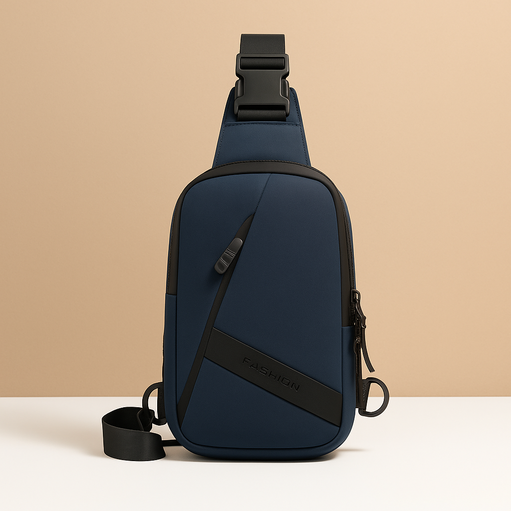 Men's anti-theft charging chest bag with USB port, water-resistant material, and multiple compartments for travel and daily use.