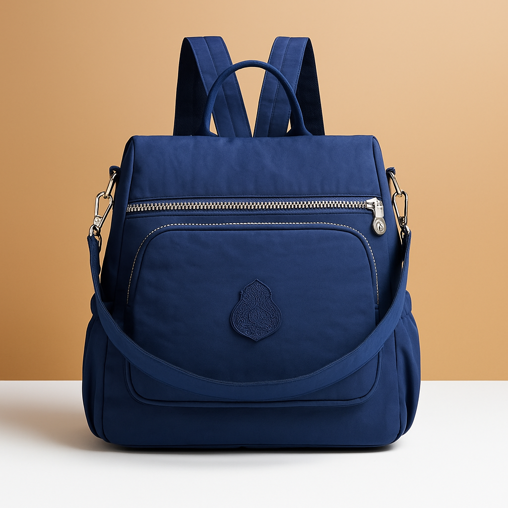 Anti-theft crossbody backpack for women with convertible straps, waterproof nylon material, and hidden compartments for stylish and secure travel.
