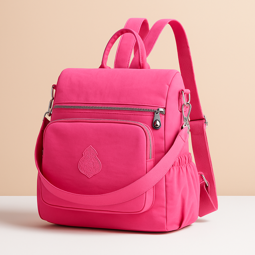 Anti-theft crossbody backpack for women with convertible straps, waterproof nylon material, and hidden compartments for stylish and secure travel.