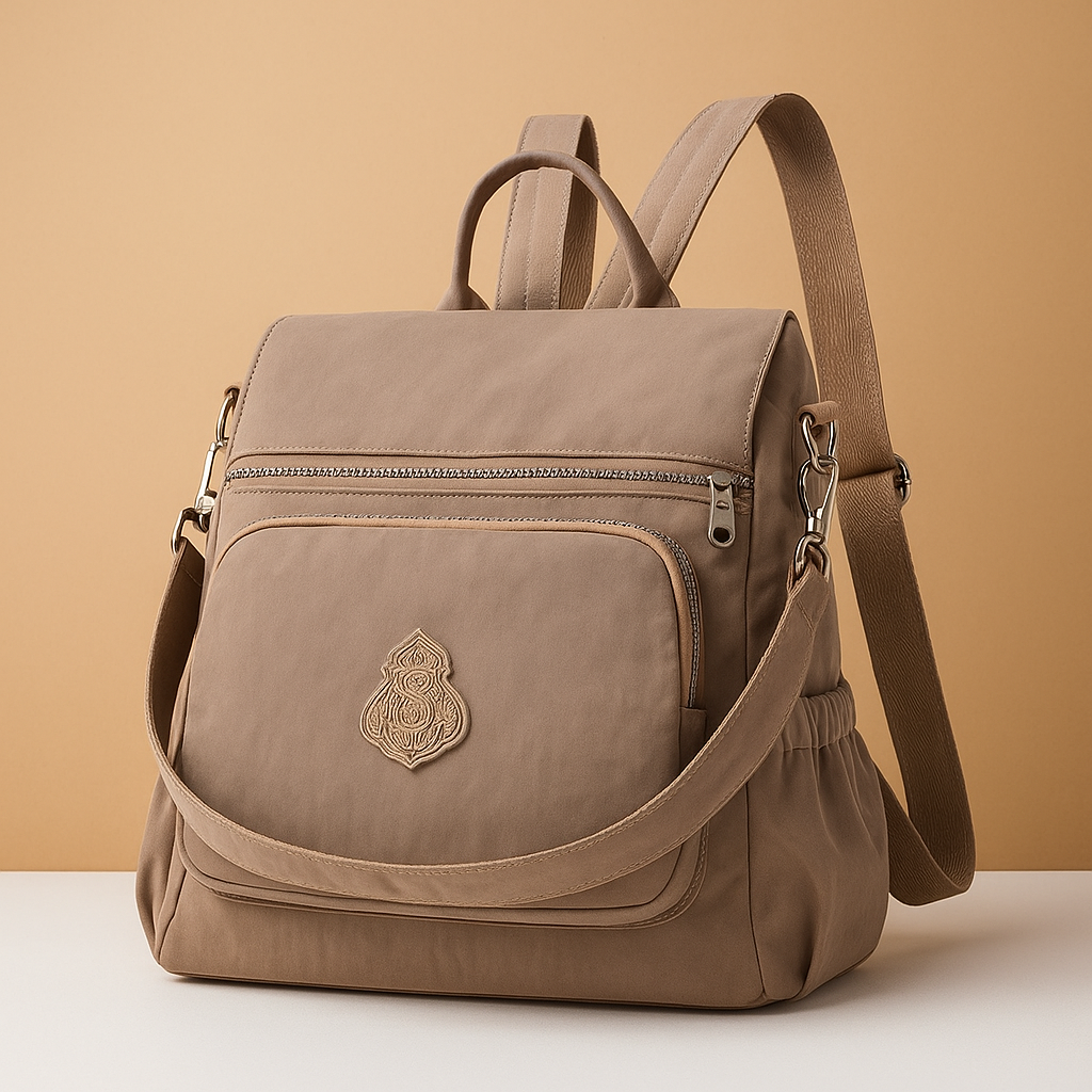 Anti-theft crossbody backpack for women with convertible straps, waterproof nylon material, and hidden compartments for stylish and secure travel.