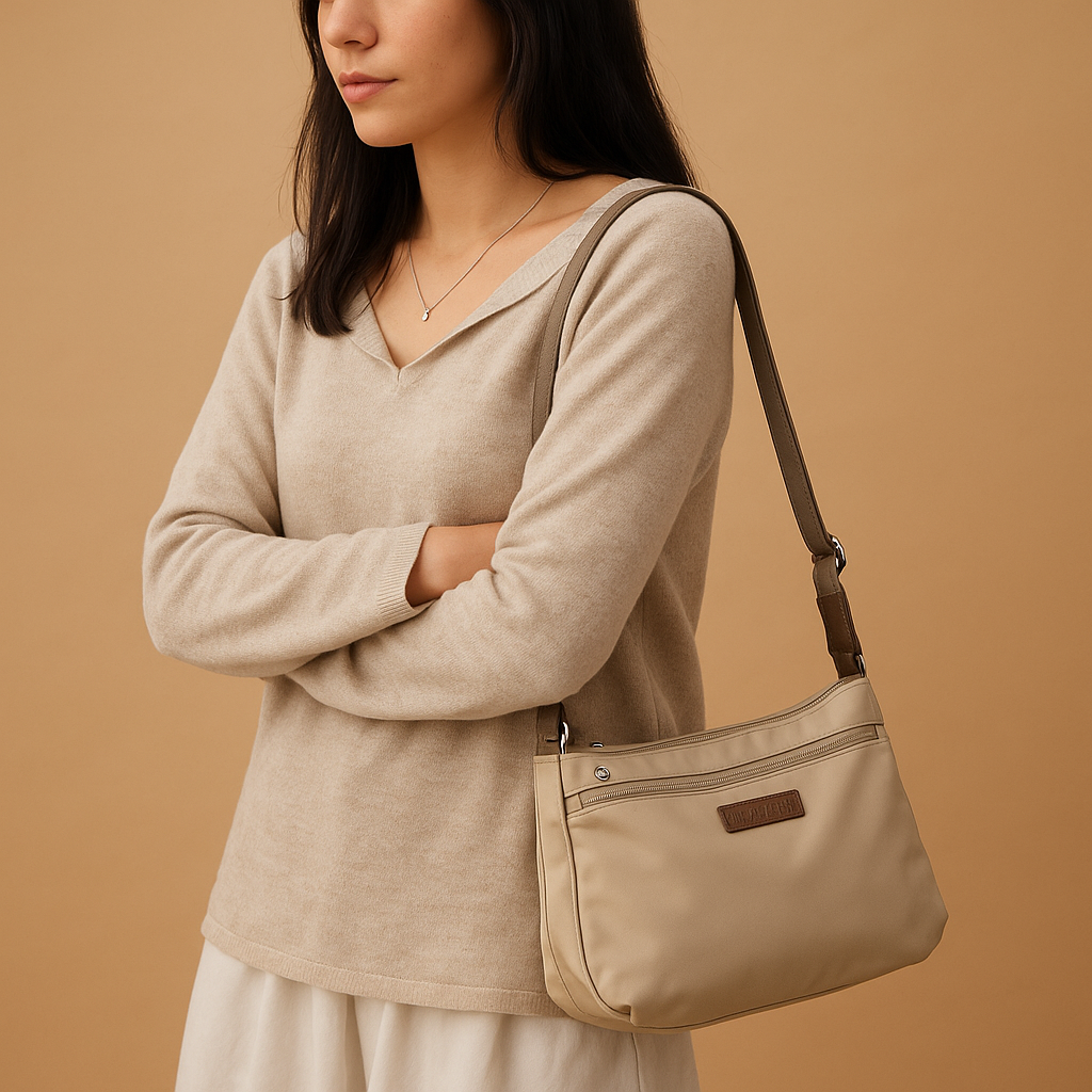 Waterproof anti-theft crossbody travel bag for women with wide strap, secure zip, and functional compartments for commuting or travel.
