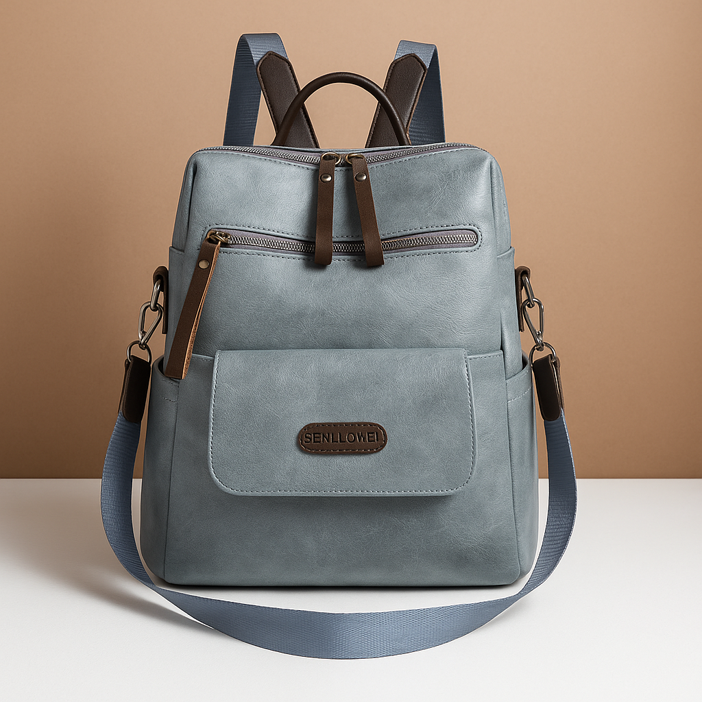 Anti-theft leather travel backpack for women with hidden zippers, water-resistant PU leather, and dual-carry design for everyday security and style.