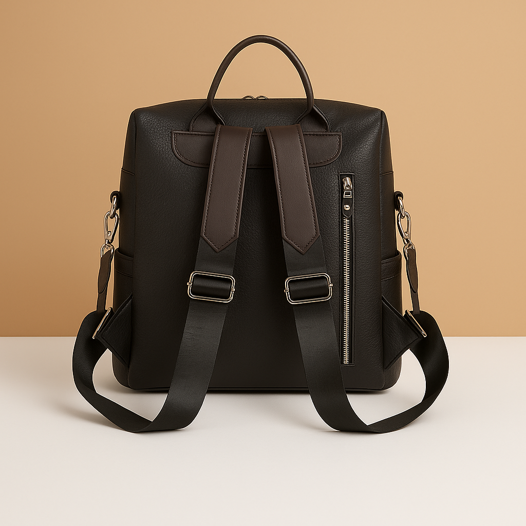 Anti-theft leather travel backpack for women with hidden zippers, water-resistant PU leather, and dual-carry design for everyday security and style.