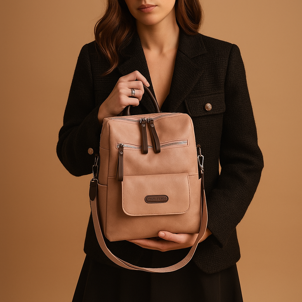 Anti-theft leather travel backpack for women with hidden zippers, water-resistant PU leather, and dual-carry design for everyday security and style.