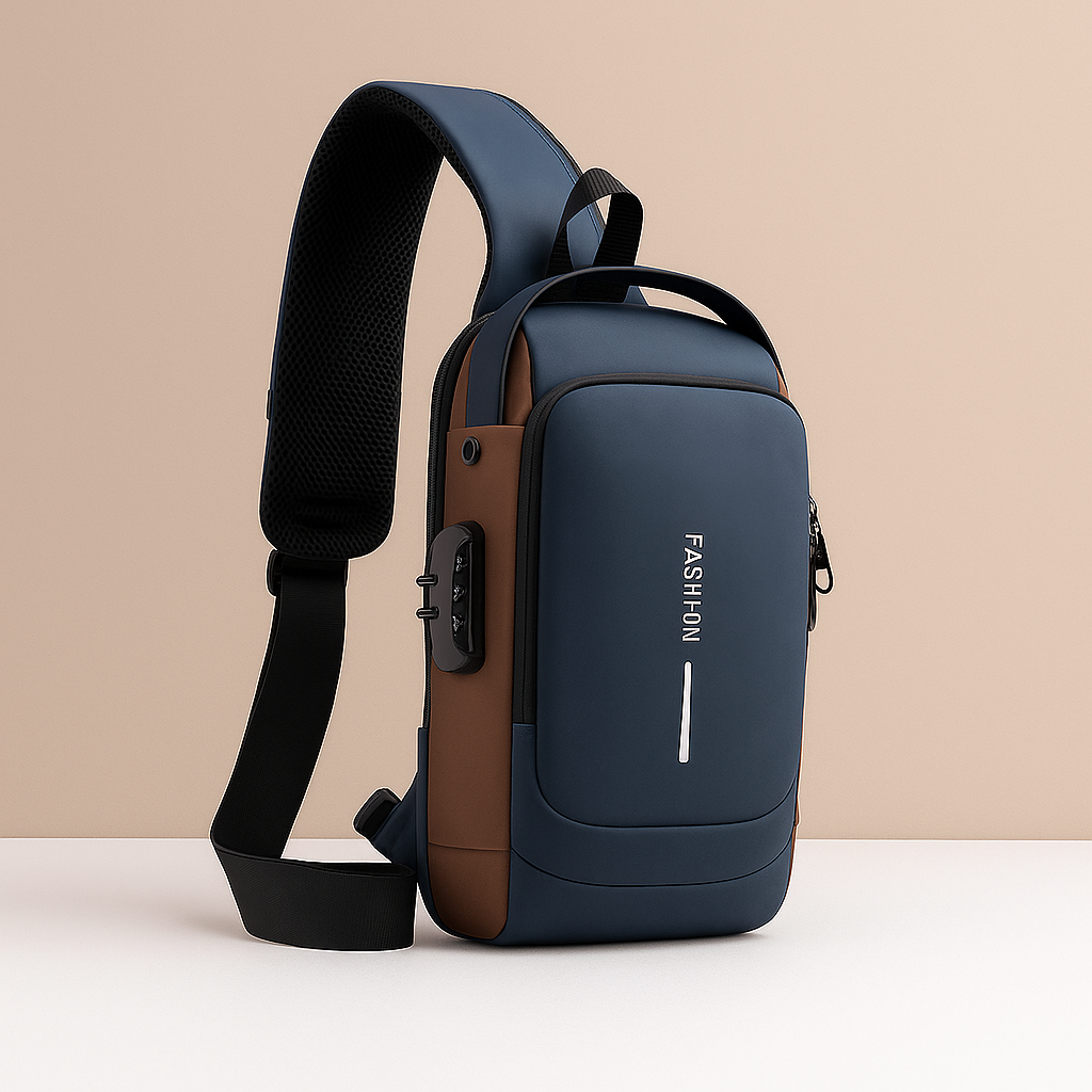 Anti-theft USB crossbody bag for men with hidden card pocket, water-repellent fabric, and 9.7-inch tablet space—perfect for travel and commuting.