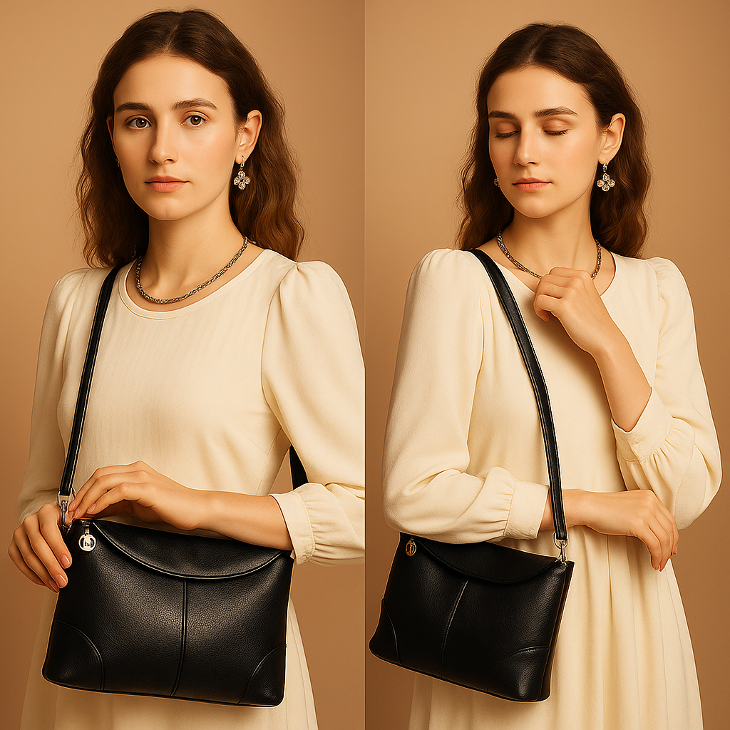 Anti-theft vegan leather crossbody bag for women with hidden back pocket, water-resistant finish, and versatile strap styling for secure daily wear.