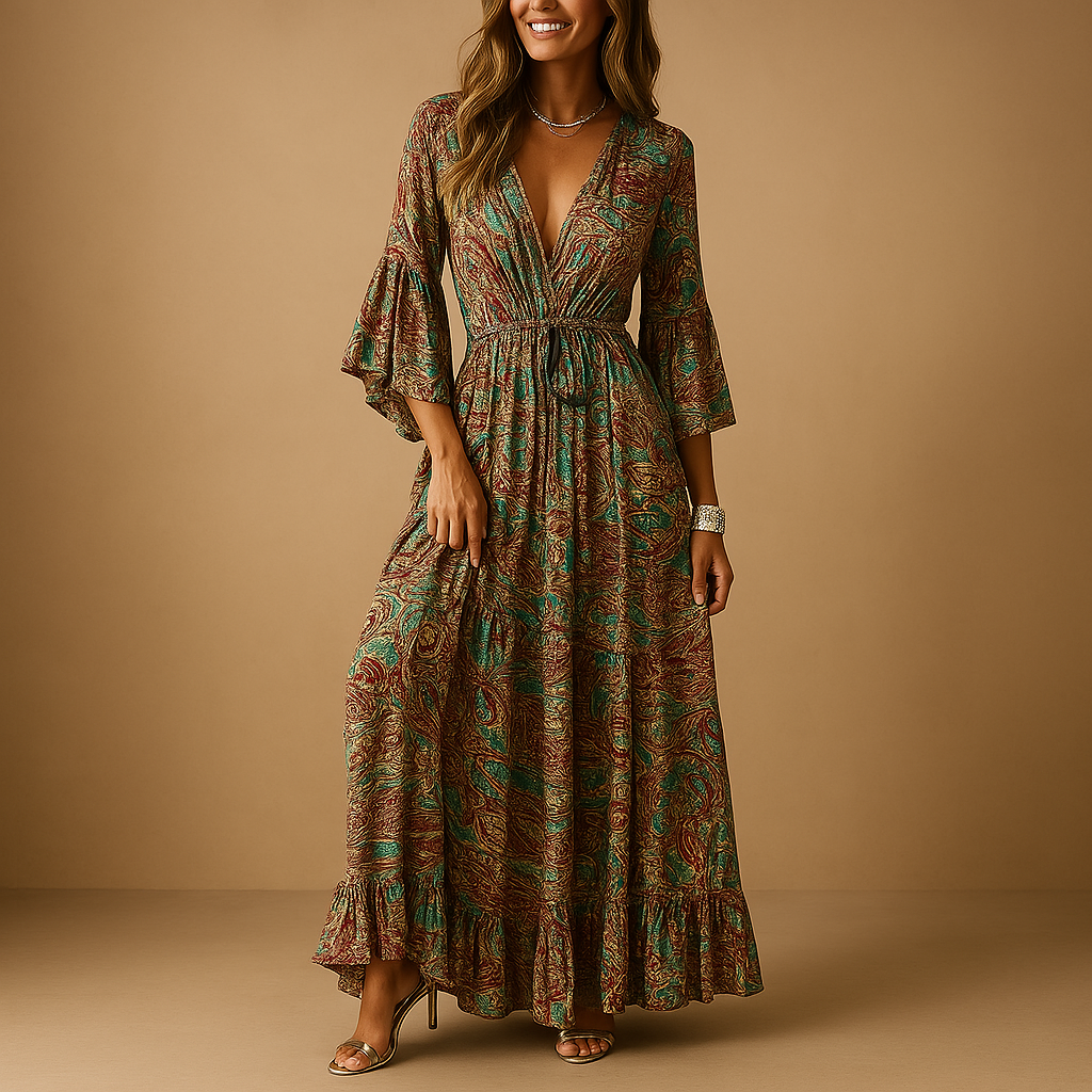 Boho maxi dress for women with elegant silhouette and feminine details, perfect for summer wear, weddings, or casual parties.