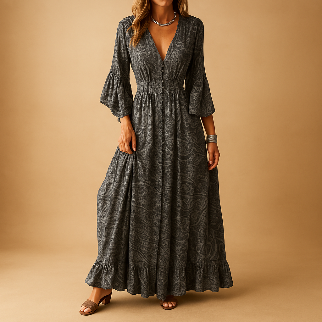 Boho maxi dress for women with elegant silhouette and feminine details, perfect for summer wear, weddings, or casual parties.