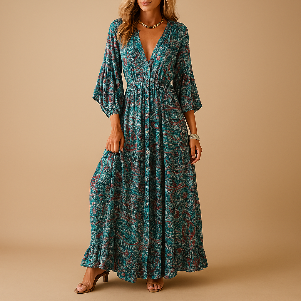 Boho maxi dress for women with elegant silhouette and feminine details, perfect for summer wear, weddings, or casual parties.