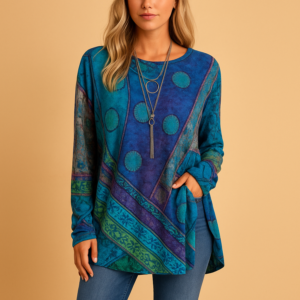 Boho off-shoulder top for women with ethnic print and relaxed fit, ideal for festivals, summer days, and casual outfits.