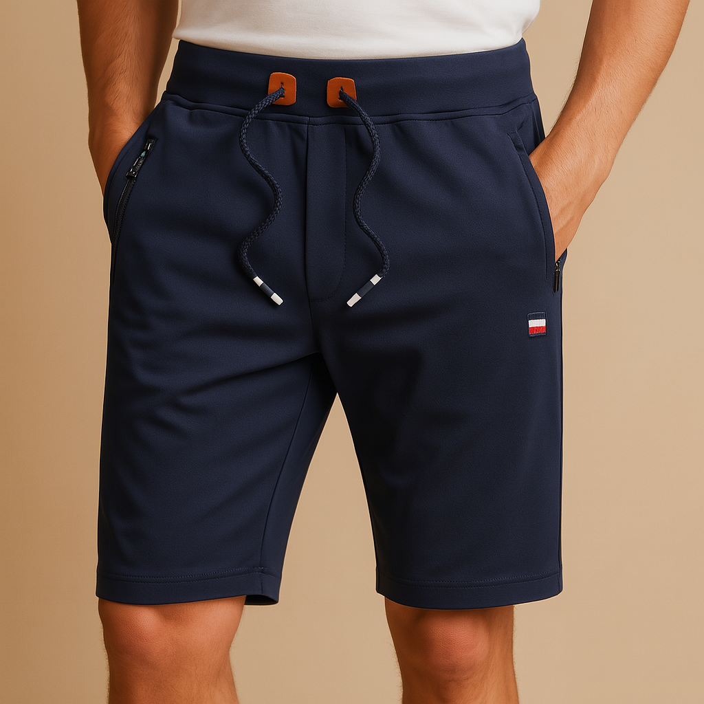 Men’s breathable sporty shorts with multiple pockets and elastic waistband, ideal for travel and outdoor use