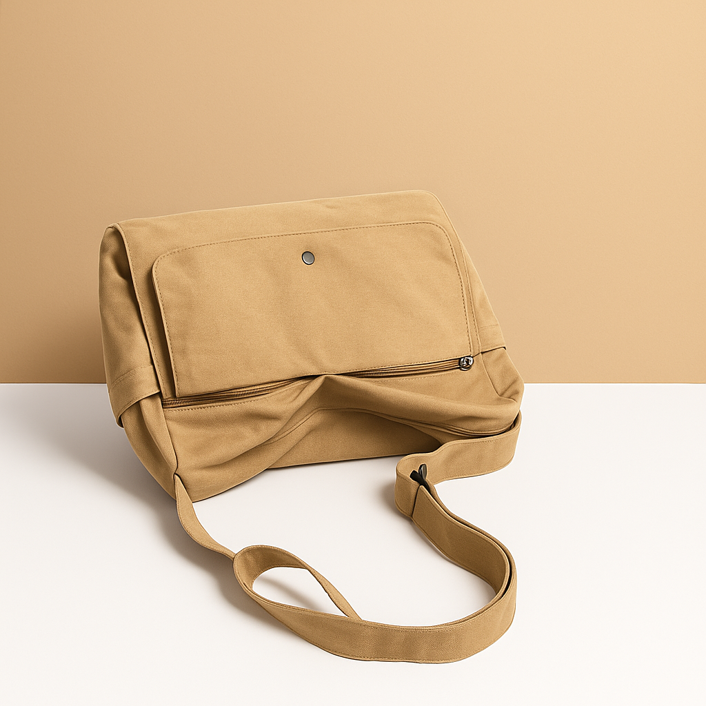 Canvas shoulder bag for women with roomy main compartment, outer pocket, and adjustable strap—ideal for work, travel, or daily use.