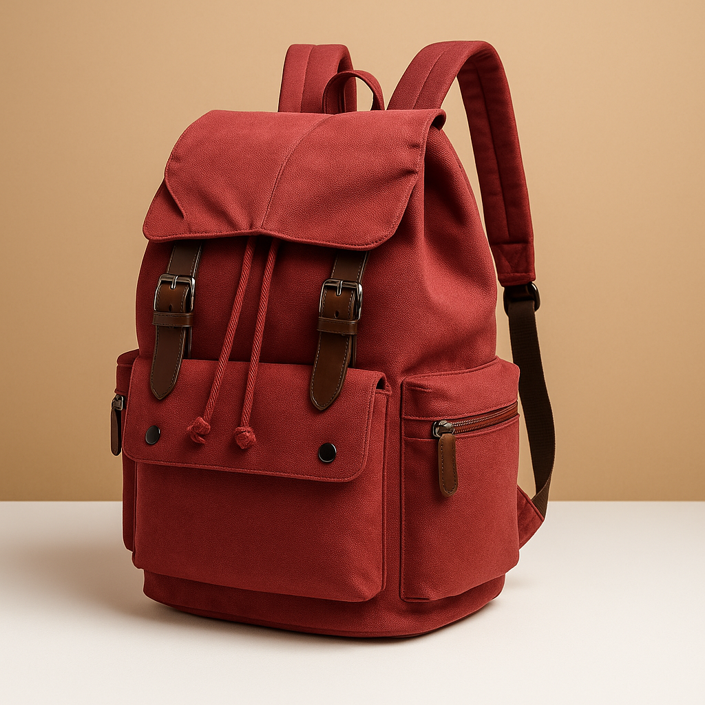 Men’s canvas travel backpack with padded laptop sleeve, drawstring closure, and multiple compartments, perfect for commuting and adventures.