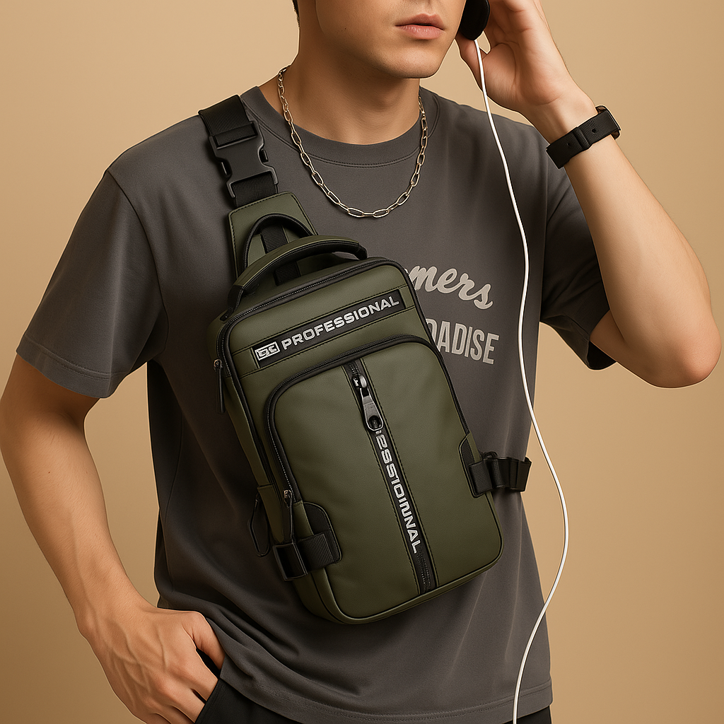 Men’s casual anti-theft crossbody bag with hidden zippers, adjustable strap, and water-resistant PU leather for secure daily carry
