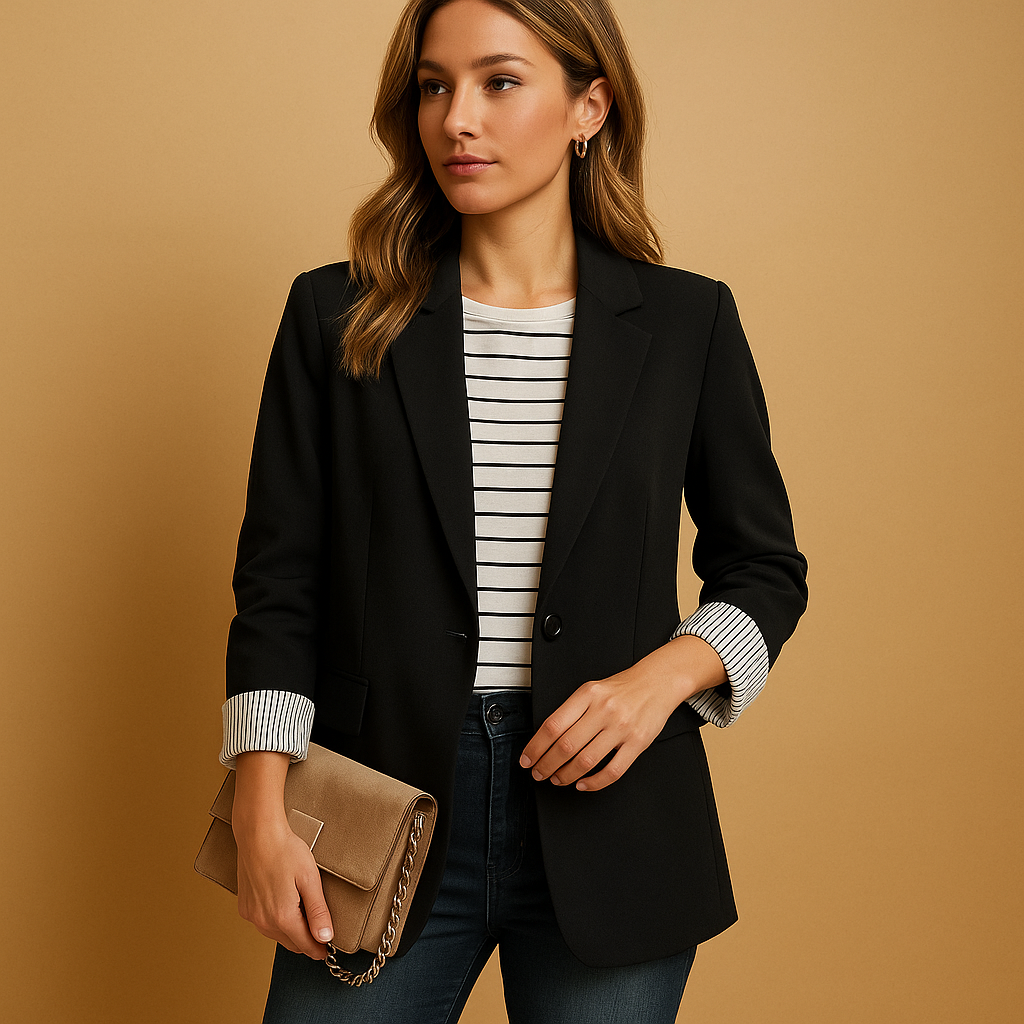 Women’s casual blazer with long sleeves and tailored fit, lightweight and ideal for everyday wear in any season.