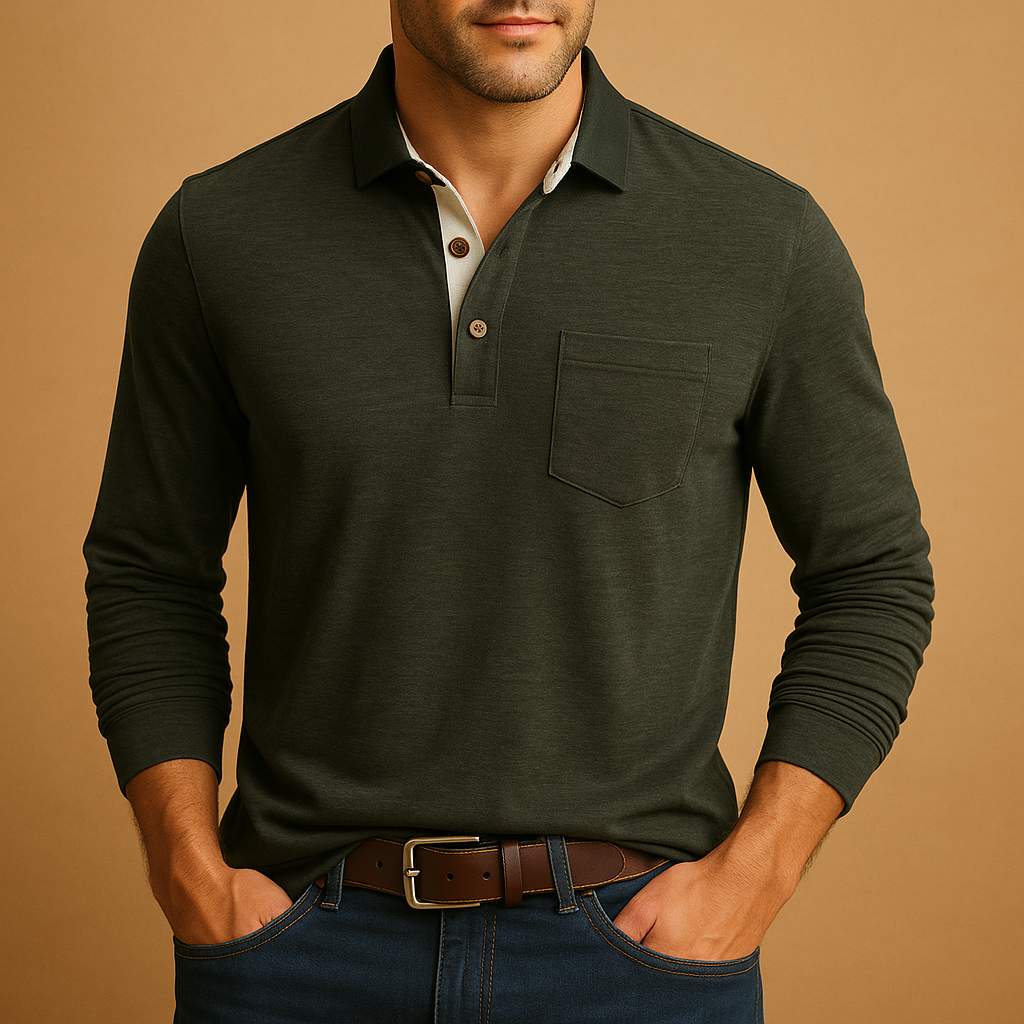 Men’s casual cotton button-up shirt with chest pocket and comfortable fit, available in blue, black, dark grey, light grey, and khaki.