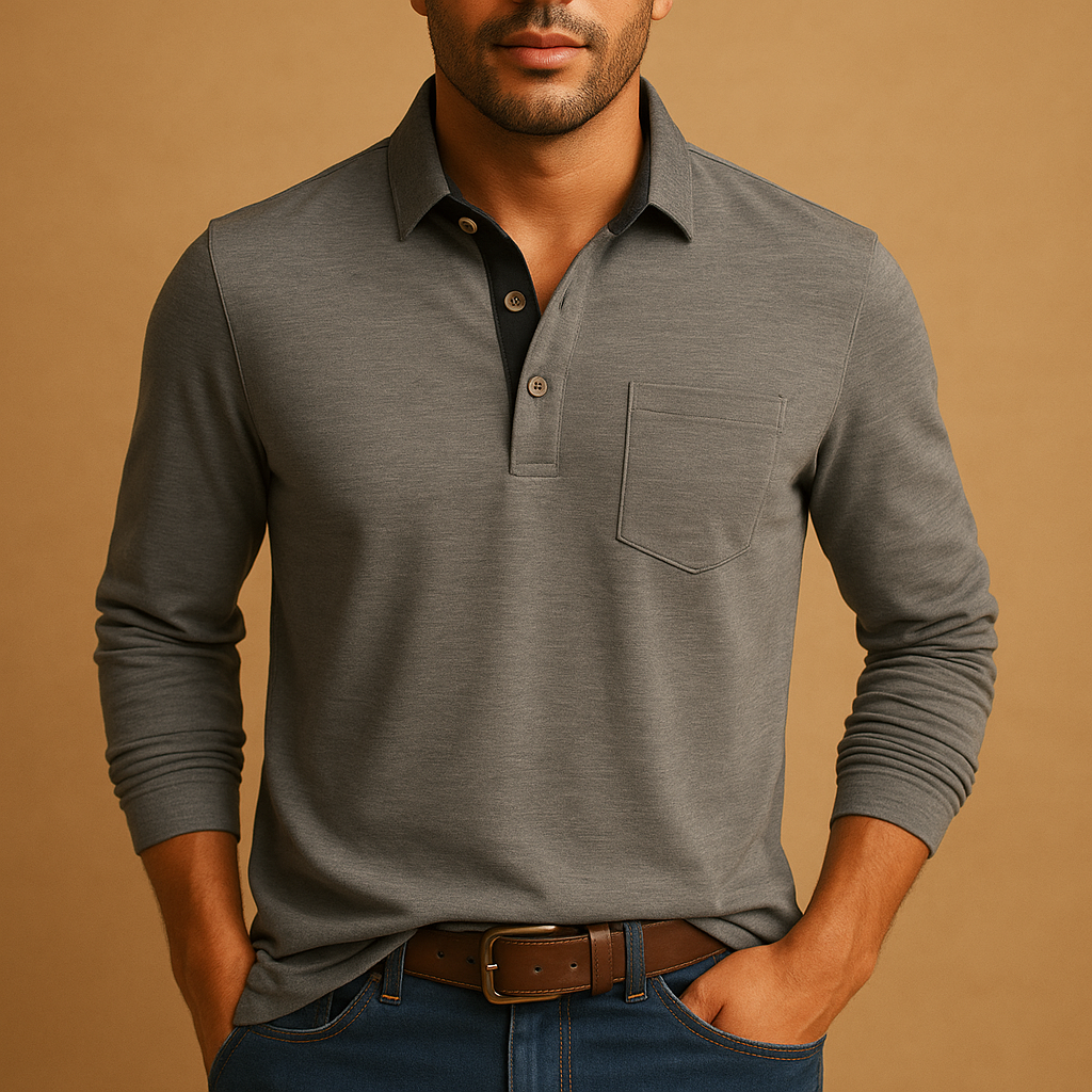 Men’s casual cotton button-up shirt with chest pocket and comfortable fit, available in blue, black, dark grey, light grey, and khaki.