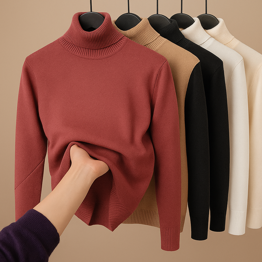 Casual knit sweater for women with subtle charcoal-style print, available in beige, red, coffee, and khaki—ideal for daily comfort and layering.