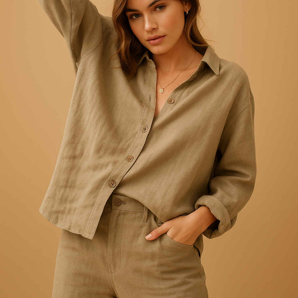 Casual long sleeve cotton blouse for women with soft fabric and feminine fit, available in five elegant colors.