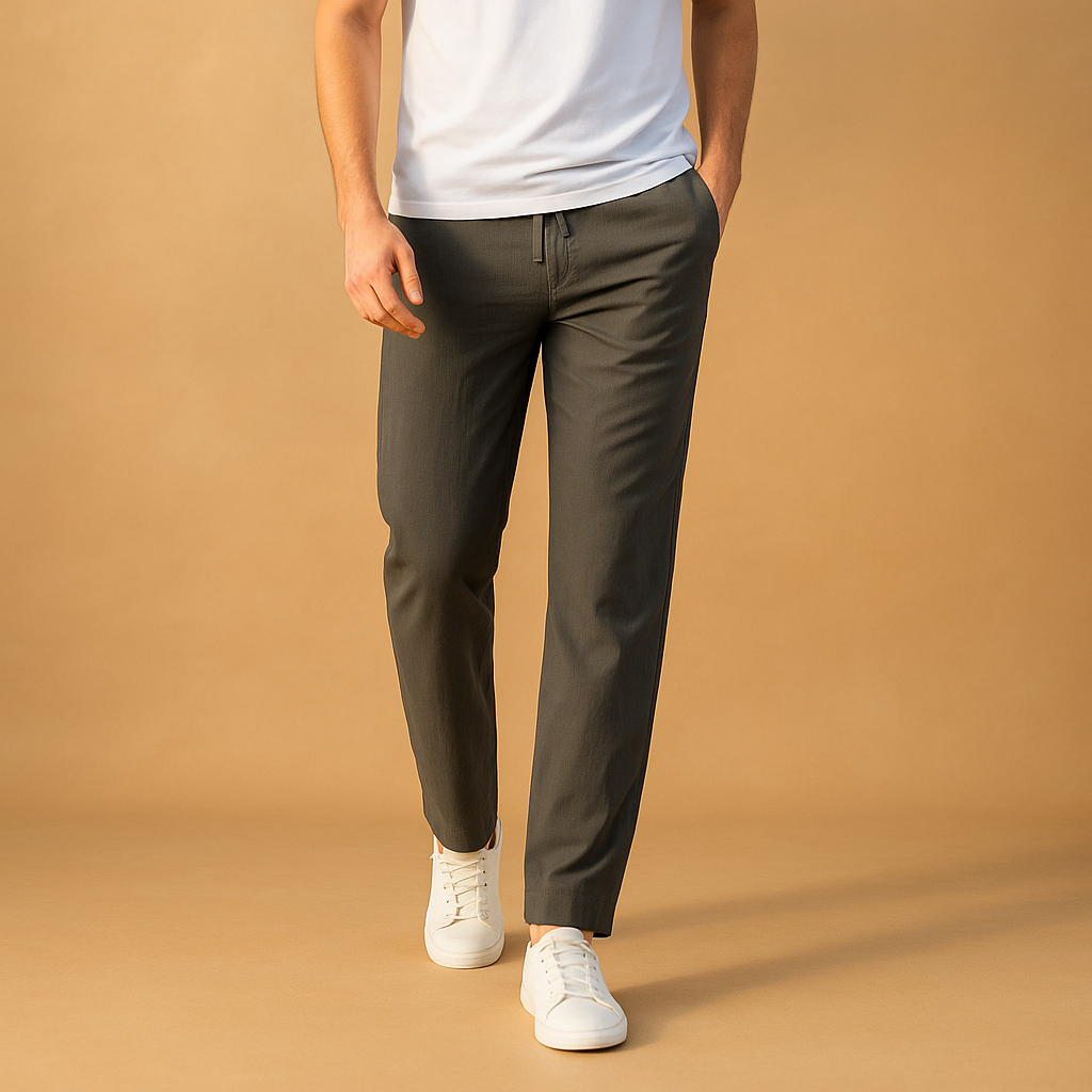 Men’s casual cotton pants with elastic waistband and breathable fabric, ideal for lounging, casual wear, and daily comfort