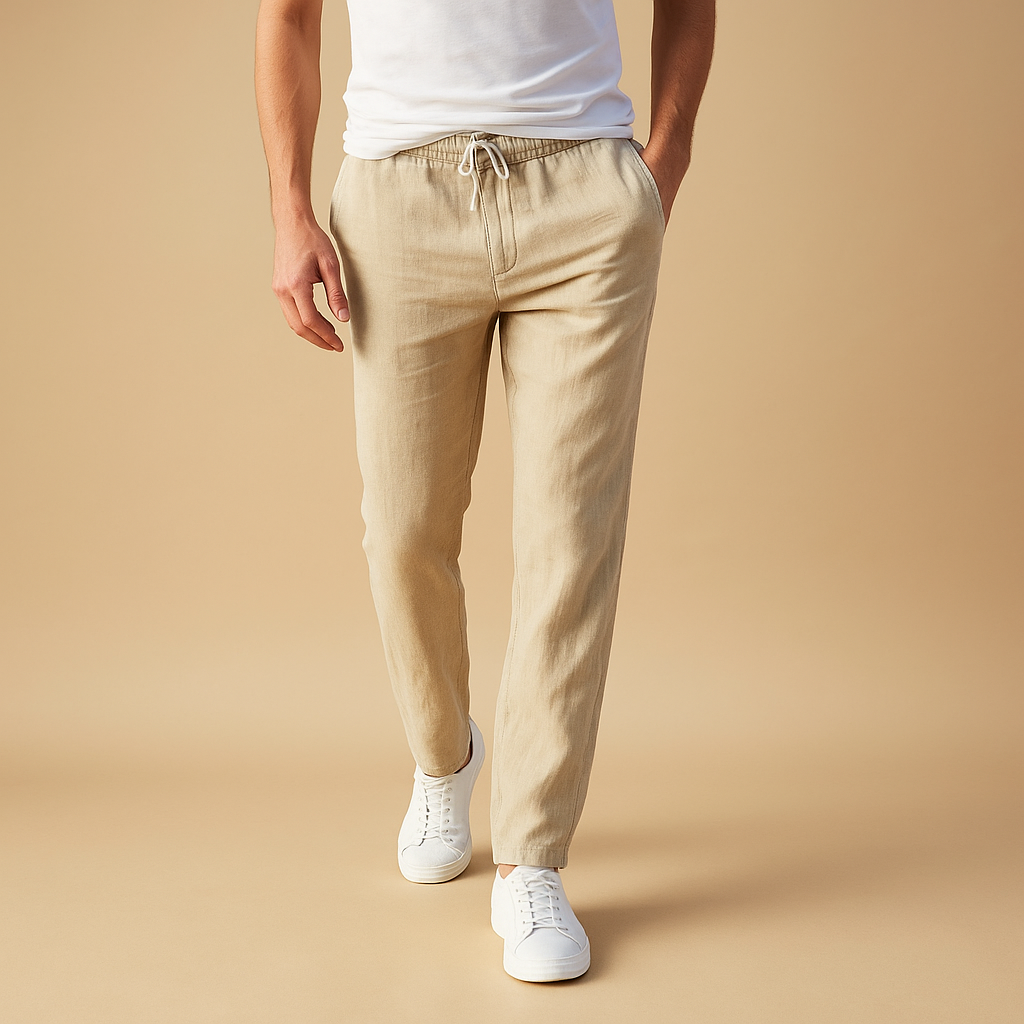 Casual men’s pants with elastic waistband and lightweight fabric, perfect for lounging, daily wear, or relaxed outings.